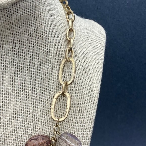 CHunky Statement Necklace Purple Mauve Pink Clear Faceted Gold Chain Barbie Soft - Picture 5 of 9